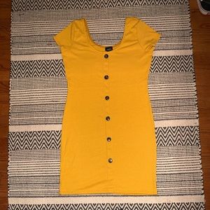 Mustard Ribbed Knit Button Down Bodycon Dress